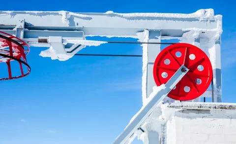 Ski lift  red wheel elements Stock Photos