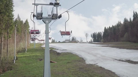 Ski lift to the spring mountain Stock Footage 115720073