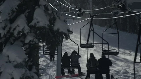 Ski Lift in Storm Stock Footage 74105224