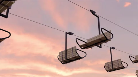 Ski Lift at Sunset With Smooth Looping Cable, Serene Atmosphere, Vast Sky Stock Footage 315468155