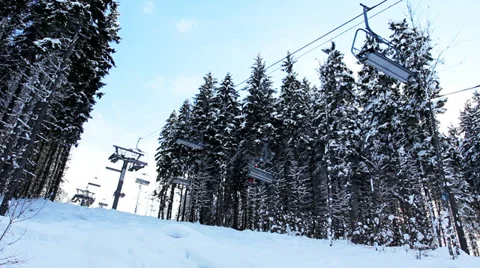 Ski Lifts Moving Forest Stock Footage 39148217
