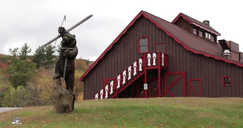A ski lodge with a bear statue out front by Sunday River. Stock Footage 148045119