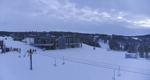 Ski Lodge at Sunset Stock Footage 124640386