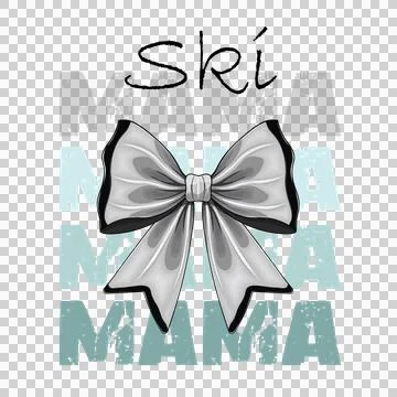 Ski Mama Text With Bow typography distressed Stock-Illustration