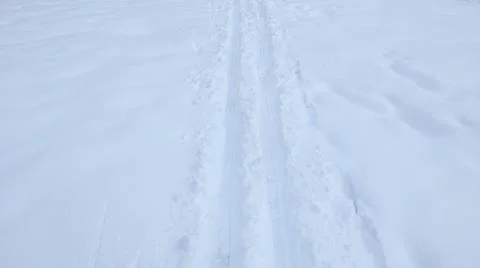 Ski Marks on the Snow Close-up Stock Photos