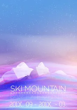 Ski Mountain Poster Template with Mountain in Clouds - Vector Illustration Stock Illustration
