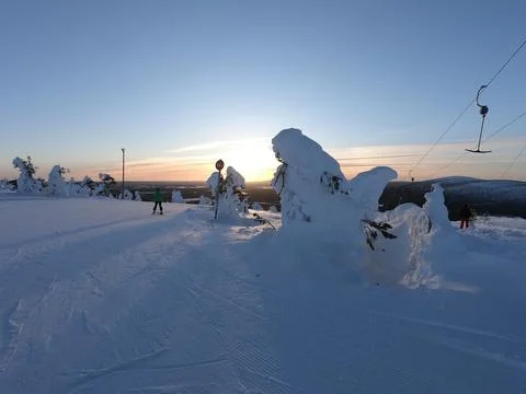 Ski mountain sunset Stock Photos