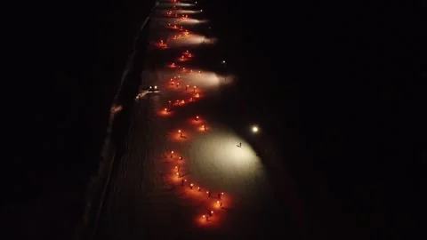 Ski In The Night Parade With Flame Torch 스톡 동영상 169307854