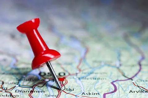 Ski, Norway pin on map Stock Photos