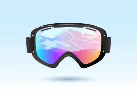 Ski or snowboard goggles with reflection of mountains. Vector Illustration. 스톡 일러스트