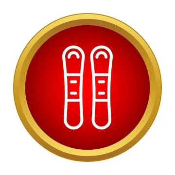 Ski outlines inside a red circle with a golden border Illustrazione stock