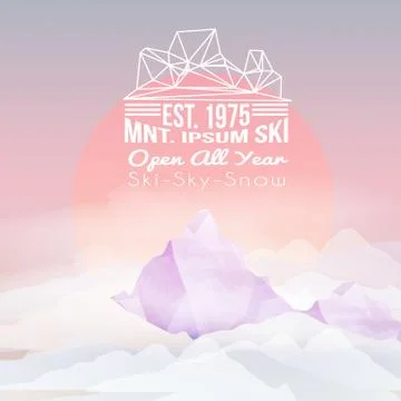 Ski Party Poster Template with Mountain in Clouds - Vector Illustration Stock Illustration