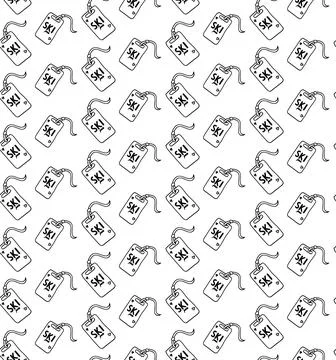 Ski pass seamless pattern in graphic line style isolated on white background. Illustrazione stock