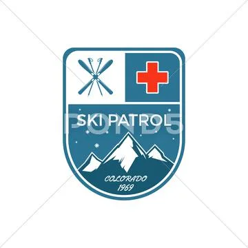 Ski Patrol Label. Vintage Mountain Winter Sports Explorer Badge. Outdoor