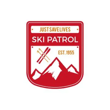Ski Patrol Label. Vintage Mountain winter sports explorer badge. Outdoor Stock Illustration