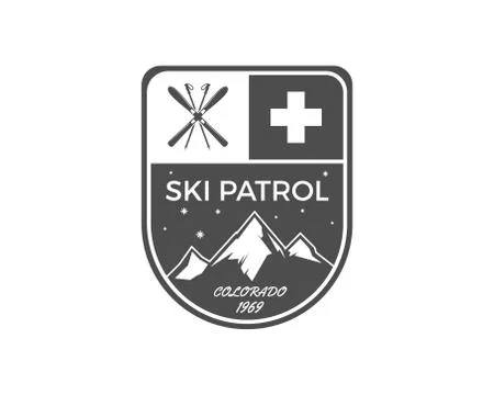 Ski Patrol Label. Vintage Mountain winter sports explorer badge. Outdoor Illustrazione stock