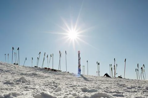 Ski Poles in the Sunlight Stock Photos