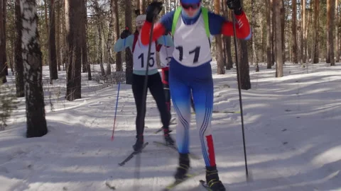 Ski Race in Forest Видео 153071497