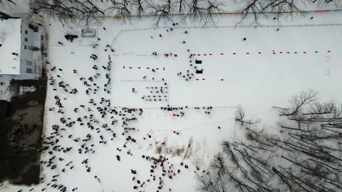 Ski race. Mass event. Drone footage. Winter event. Aerial footage Stock Footage 172099013