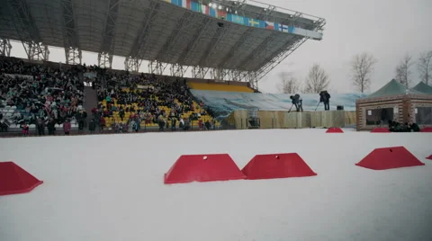 Ski race at the stadium Video stock 64929530