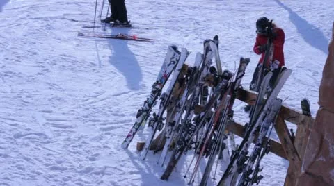 Ski rack at Ski Resort Stock Footage 21483000