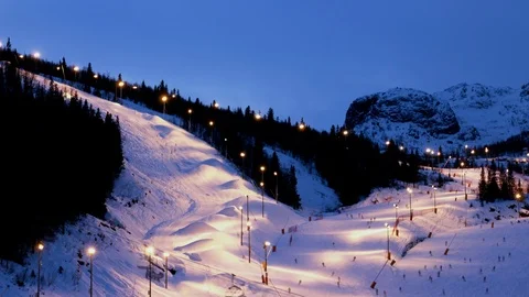 Ski Resort 4k Nightfall Timelapse Ski Slope Mountain Piste Norway Scandinavia Stock Footage 101964023