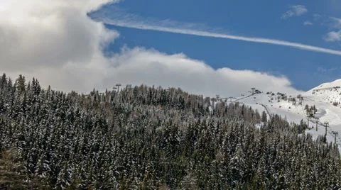 Ski resort in Austrian Alps panning Stock Footage 34649448