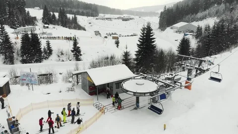 Ski resort bukovel carpathians with people Stock Footage 122933853