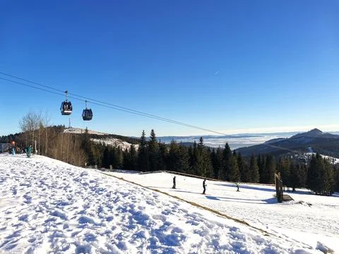 Ski resort on a clear sunny day Stock Photos