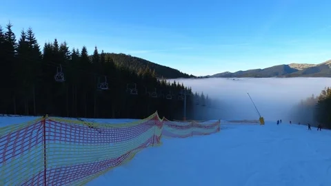 Ski resort, clouds, people, landscape, mountains Stock Footage 145697353