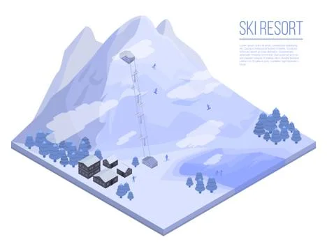 Ski resort concept background, isometric style Illustrazione stock