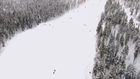 Ski Resort Down the Hill Trail Flyover Stock Footage 129708407