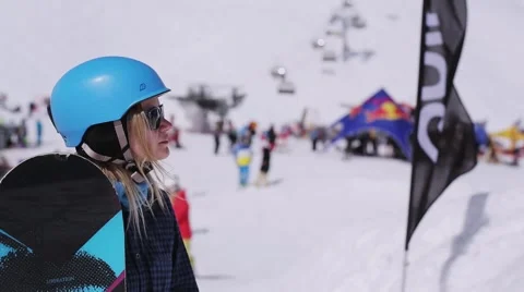 Ski resort. Instructor explain to young snowboarders technique of riding. Sunny Stock Footage 68300204