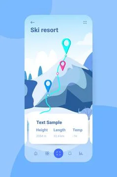 Ski resort map mountain navigation for snowboarding and skiing on smartphone Stock Illustration