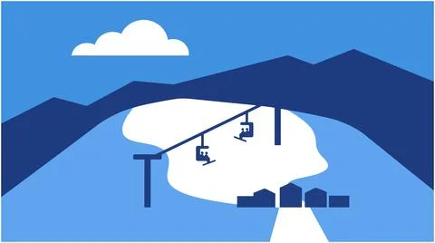 Ski resort mountain scene with ski lift and snowy slopes mountain landscape Stock Illustration