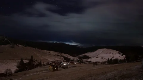Ski resort at night. Time lapse 4K Stock Footage 221315894