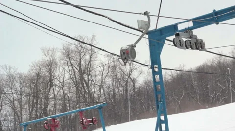 Ski resort  pulled by the cable to ski on snow Stock Footage 59711743
