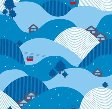 Ski resort seamless pattern. Winter landscape 스톡 일러스트