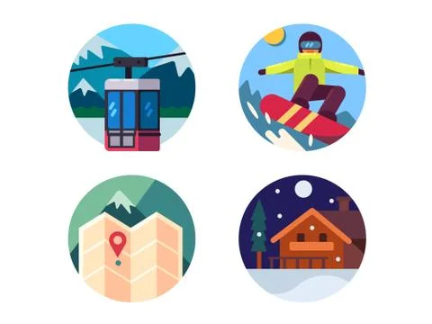 Ski resort set of icons Illustration