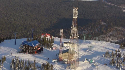 Ski resort. Ski on a hill. Communication towers Stock Footage 34278119