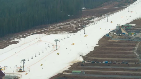 The ski resort time lapse - ski racer, lift and other people are seen 스톡 동영상 48662243