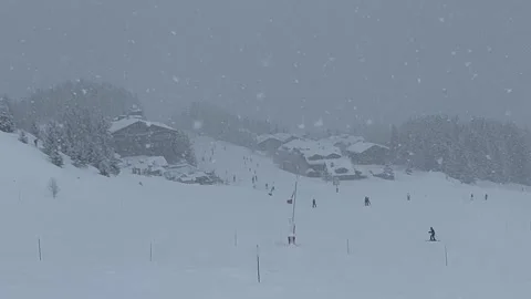 Ski resort under heavy snow by winter Stock Footage 337229887
