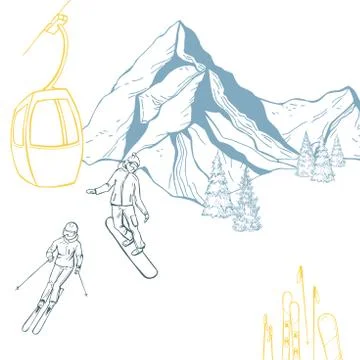 Ski resort. Vector  illustration. Stock Illustration