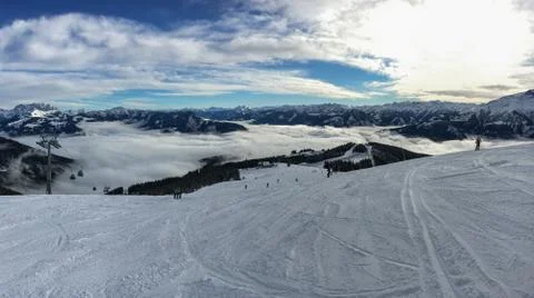 Ski run at the Austrian ski area Schmitten in the tyrolean alps Stock Photos