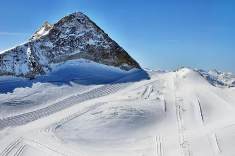 Ski runs on slopes of hintertux glacier Stock Photos