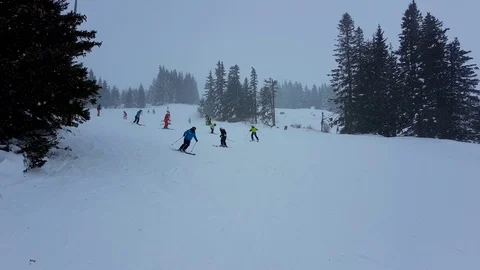 Ski school for kids, instructor talking about skiing Stock Footage 84901066