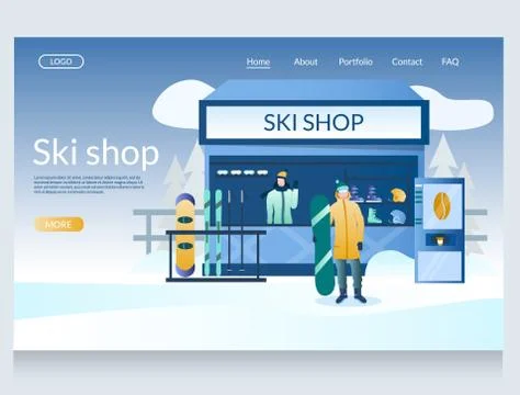 Ski shop vector website landing page design template Stock Illustration