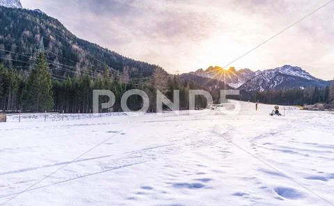 Ski slope in the Alps mountains Stock Photos