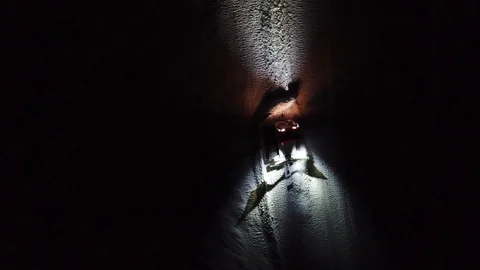 Ski slope grooming machine working at night Video stock 90659534