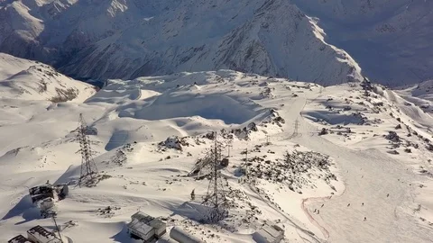 Ski slope of Mount Elbrus video shooting from below the ski slope Stock Footage 114802808